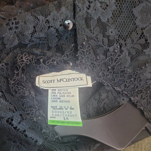 Scott McClintock Vintage Black Lace Floral Design Long Sleeve Dress with Bow 14 - Picture 9 of 9